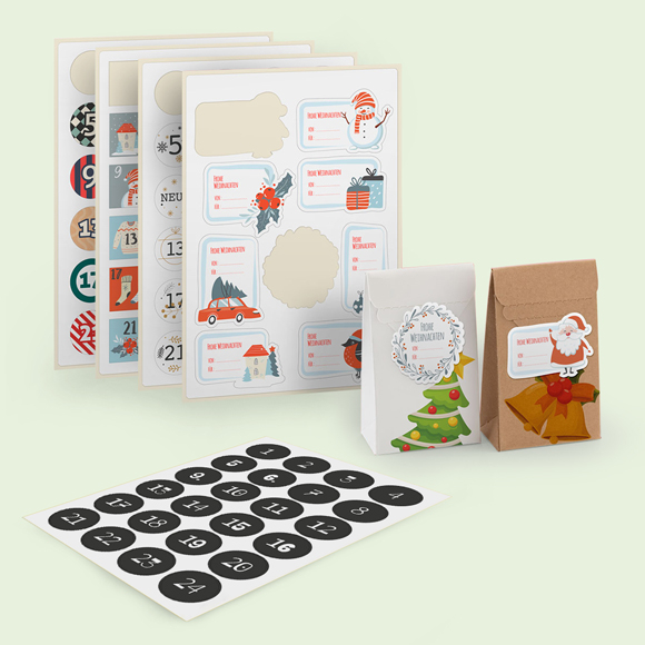 Weihnachtssticker und Adventskalender Zahlen